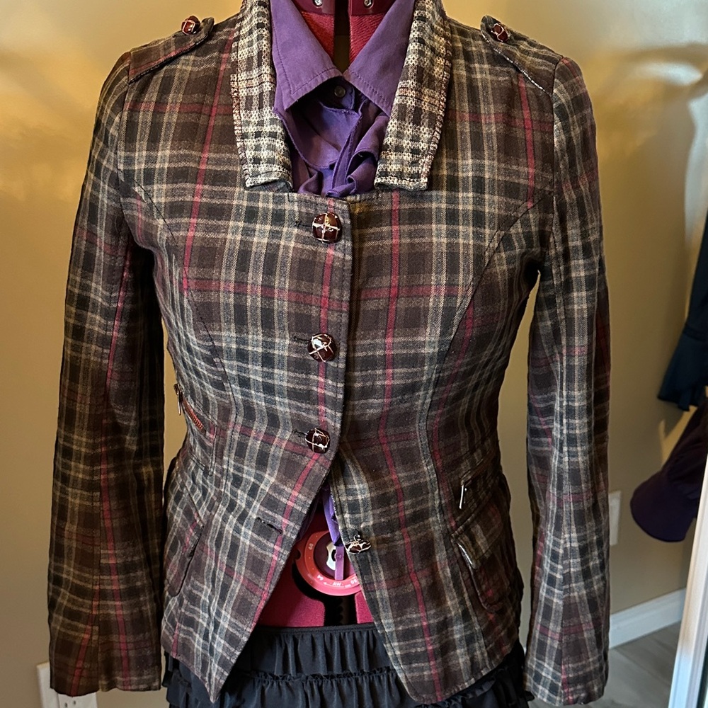 Plaid Women's Tailored Jacket - Brown & Purple